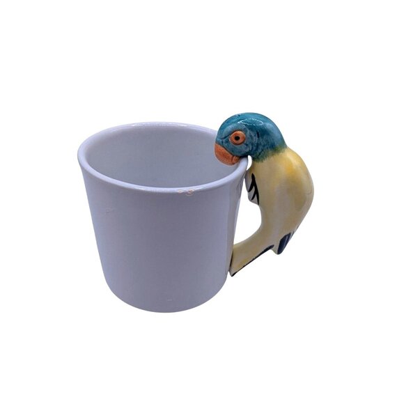 Vintage Pier 1 Imports Parrot Handle Mug Blue and Yellow Porcelain Tropical - Picture 2 of 8